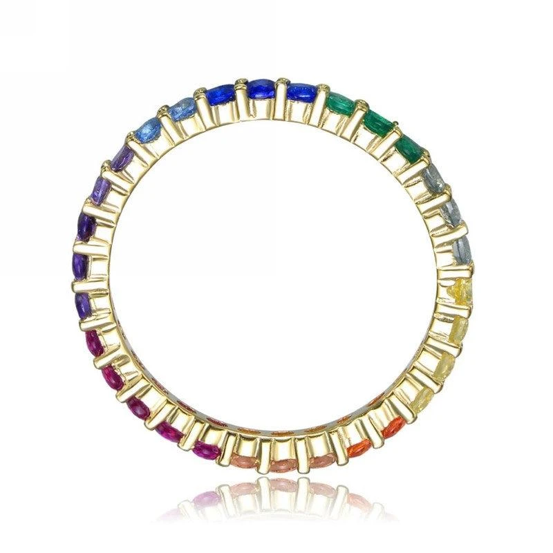 Genevive Sterling Silver 14k Yellow Gold Plating with Multi Cubic Zirconia Eternity Ring 2