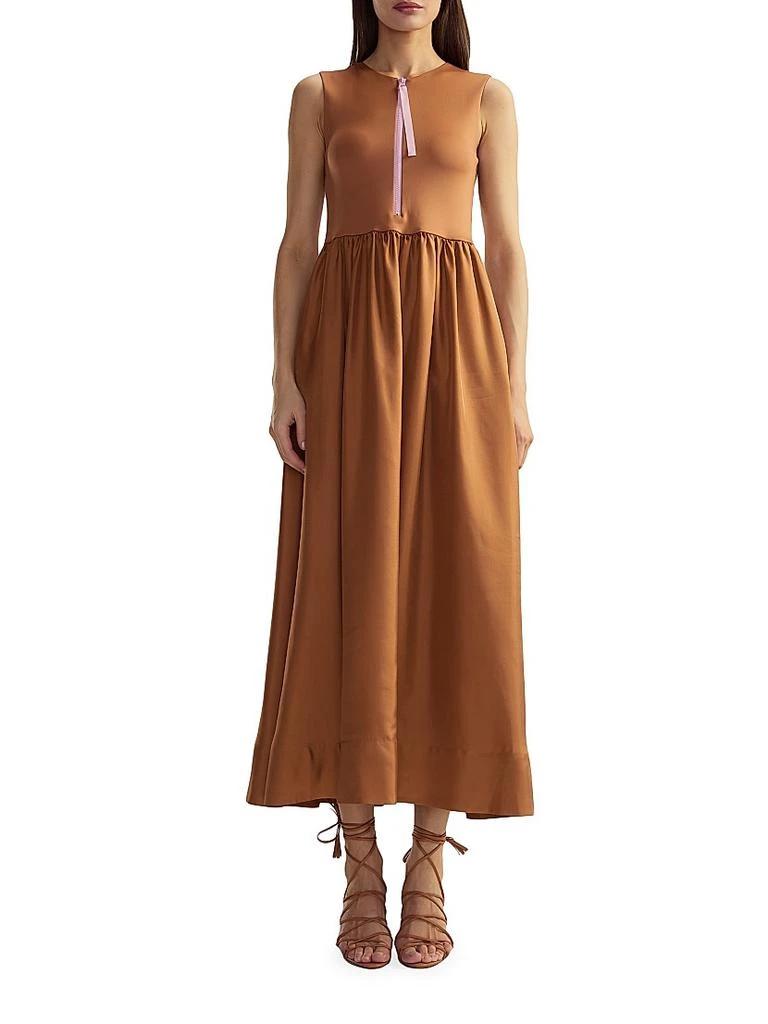 Cynthia Rowley Stretch Silk Zip-Front Maxi Dress 1