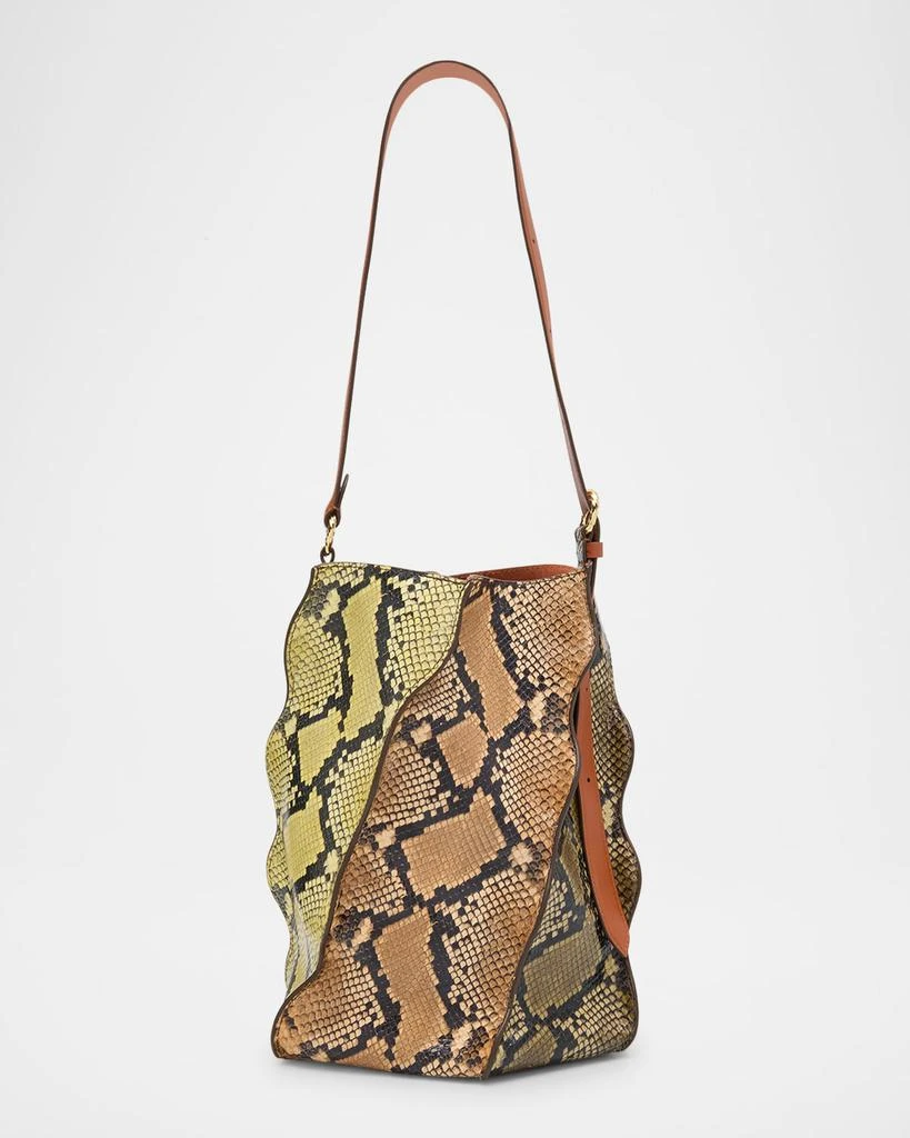 Ulla Johnson Adria Pleated Wave Snakeskin-Embossed Bucket Bag 1