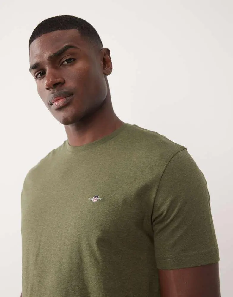 Gant Gant regular fit shield logo t-shirt in khaki