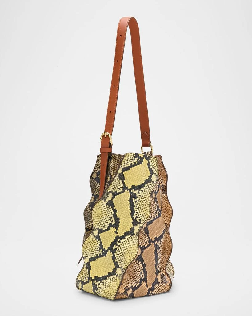 Ulla Johnson Adria Pleated Wave Snakeskin-Embossed Bucket Bag 3