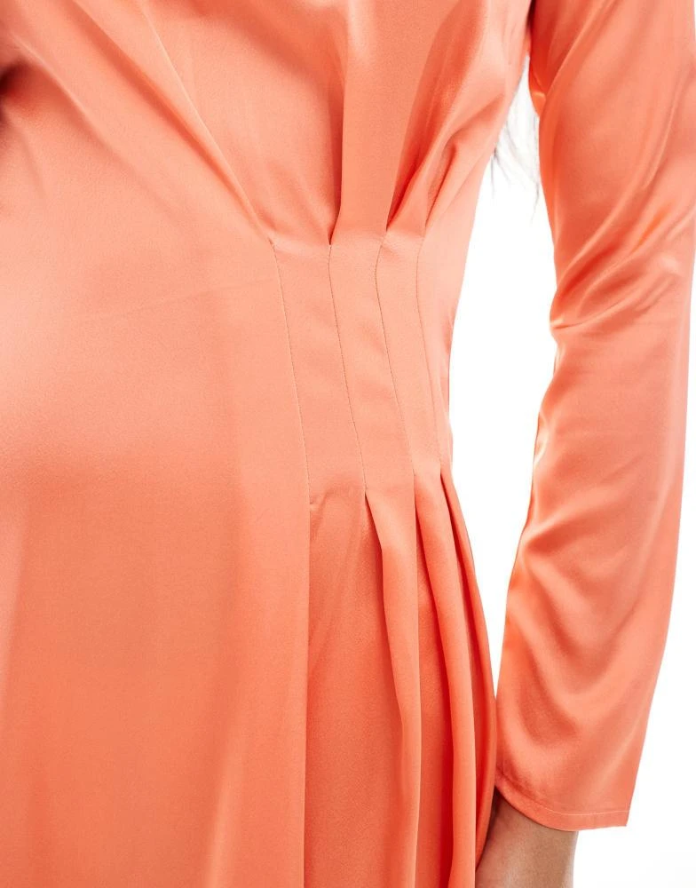 ASOS ASOS DESIGN pleated waist satin maxi dress in burnt orange 3