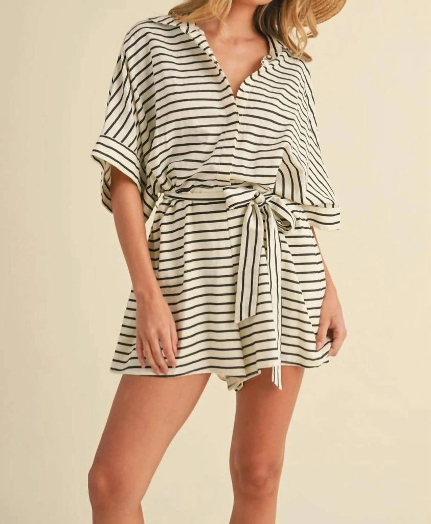 Klesis Sunkissed Short Sleeve Romper In Black / Ivory 4