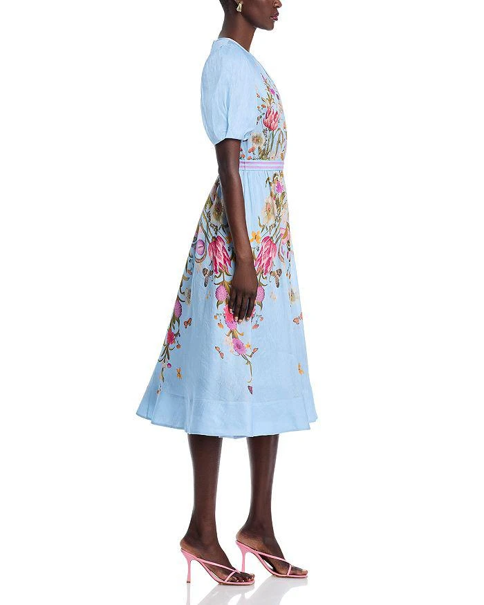 Teri Jon Silk Linen Floral Puff Sleeve Dress 5