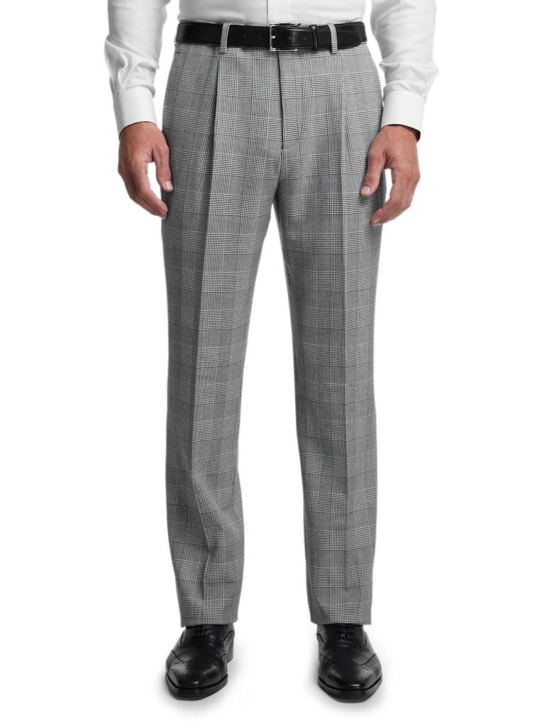 Paul Fredrick Black/white Plaid Houndstooth Single Pleat Suit Pants 2