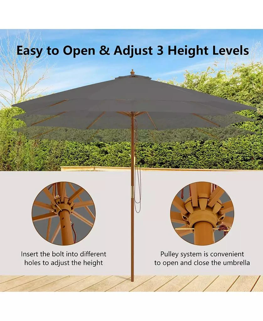 GOUUN 10 Feet Patio Umbrella with 8 Wooden Ribs and 3 Adjustable Heights 10