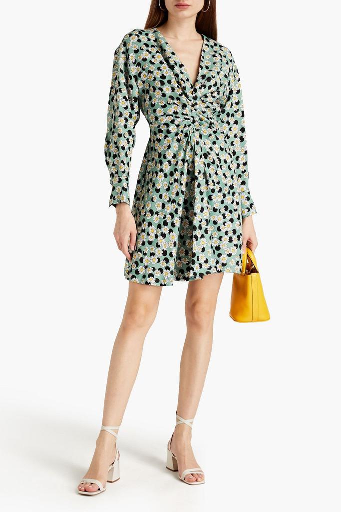 SANDRO Angele ruched printed linen-blend mini dress