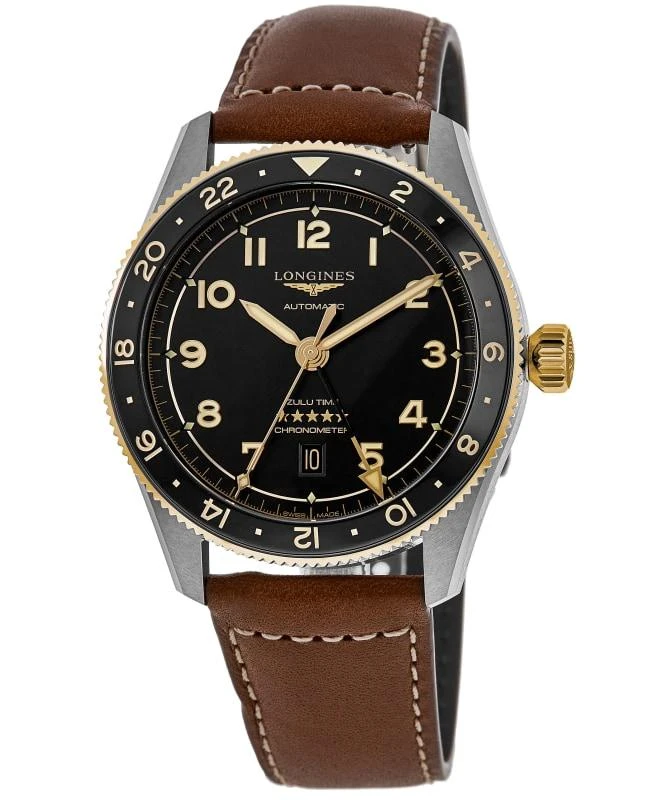 Longines Longines Spirit Zulu Time Automatic GMT Black Dial 18K Yellow Gold Bezel Leather Strap Men's Watch L3.802.5.53.2 1