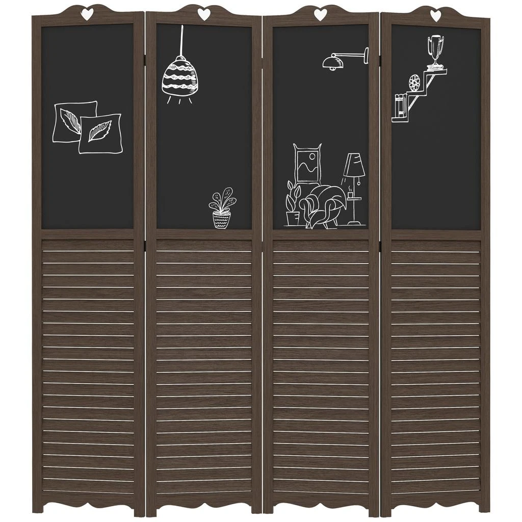 Hivvago 4-Panel Wooden Room Divider with Blackboard for Home Office