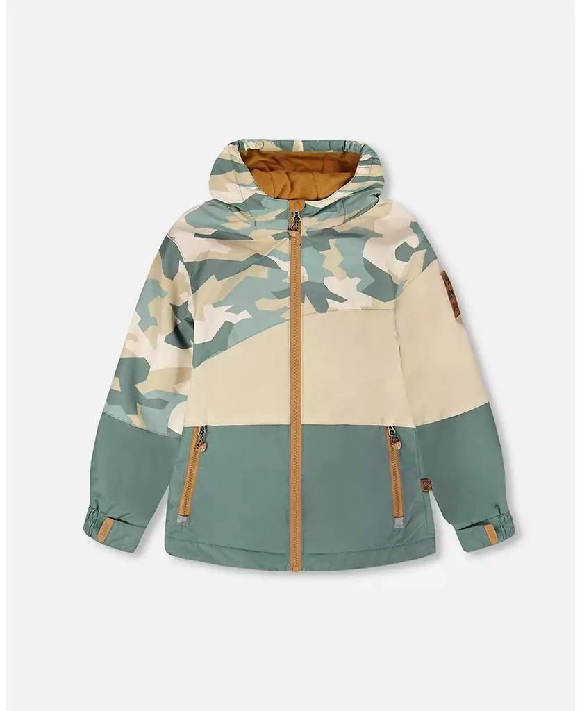 Deux par Deux Big Boys Mid-Season Jacket Green Camouflage Print