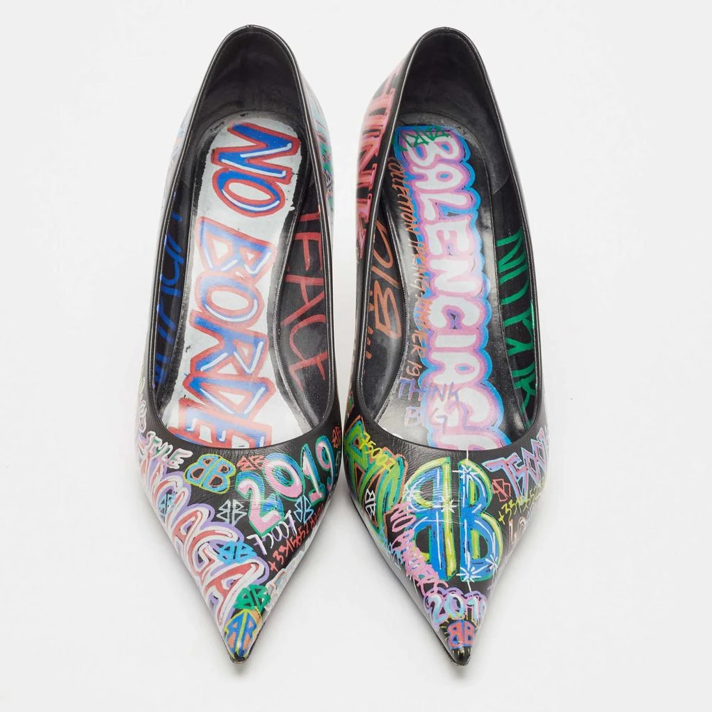 Balenciaga Balenciaga Black Leather Graffiti Print BB Pointed Toe Pumps Size 39 3