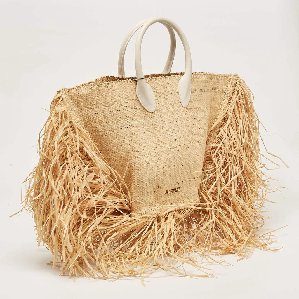 Jacquemus Jacquemus Beige Woven Raffia and Leather Le Baci Fringe Tote 3