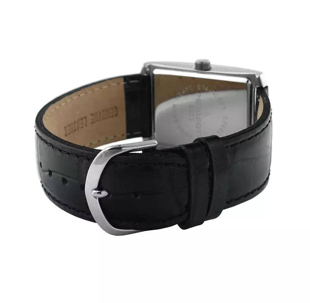 Peugeot Men's 30X40mm Silver Tank Shape Watch with Black Dial and Black Leather Strap 2