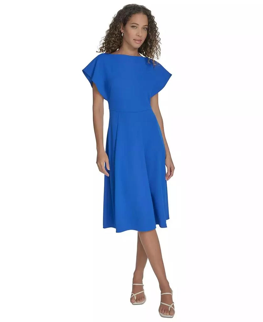 navy blue dress for baby girl Calvin Klein Women's Dress Short Sleeve A-Line Midi Dress with Belt Meadow  2 at Amazon Women's Clothing store main image 1