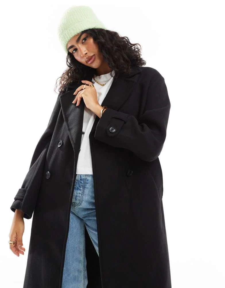Bershka Bershka wool trench coat in black 1