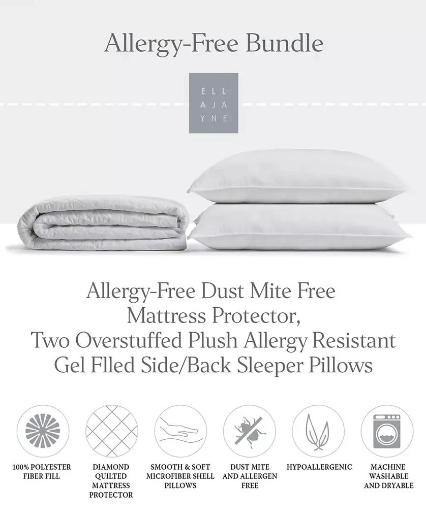 Ella Jayne Overstuffed Plush Allergy Resistant Gel Filled Side/Back Sleeper Pillow & Mattress Protector Set 9