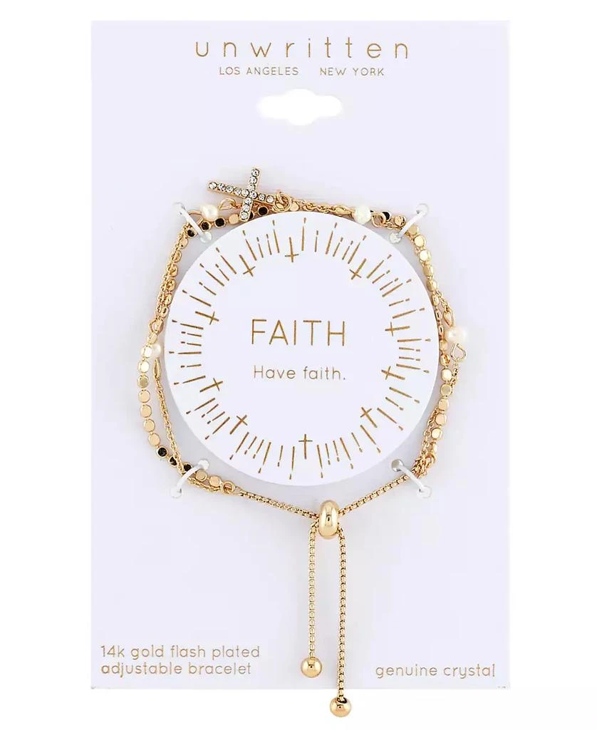 Unwritten 14K Gold Flash-Plated Gray Fresh Water Pearl and Crystal Cross Double Strand Bolo Bracelet 2