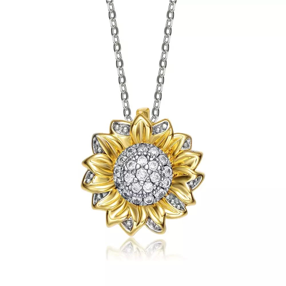 Rachel Glauber 14K Gold Plated Sunflower Cubic Zirconia Floral Pendant