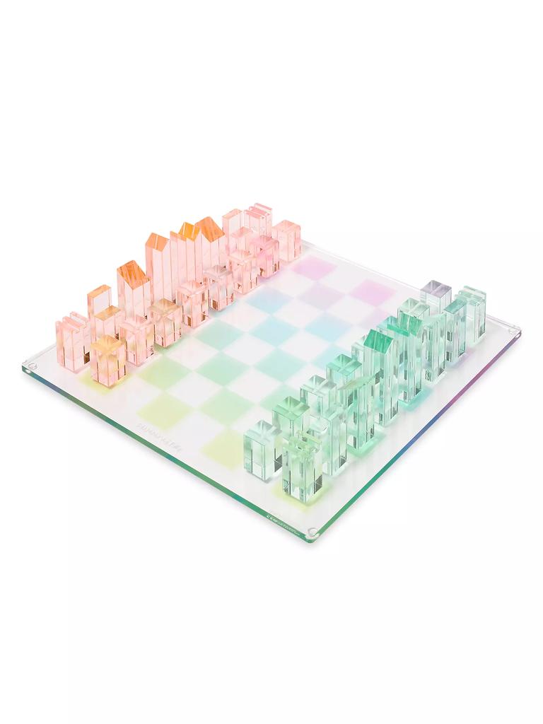 Sunnylife Game On Lucite Aurora Chess & Checkers Set