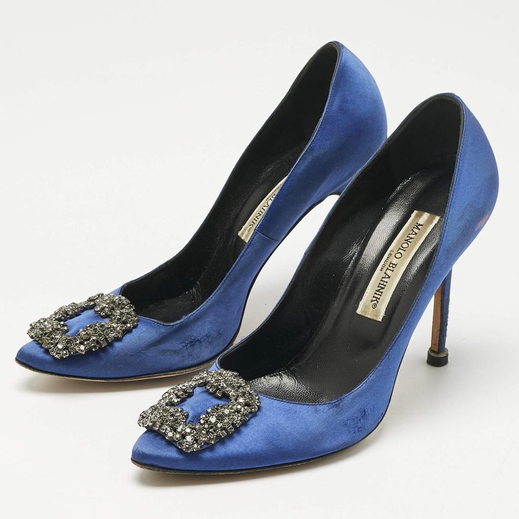 Manolo Blahnik Manolo Blahnik Navy Blue Satin Hangisi Pumps Size 38