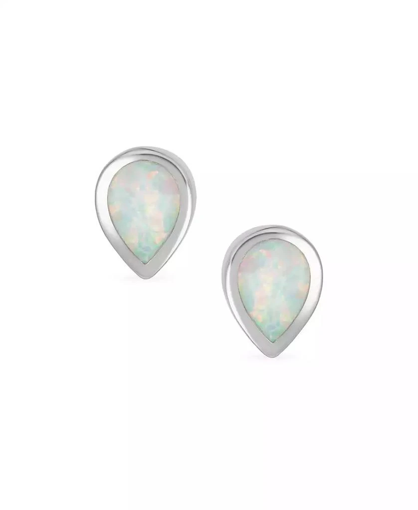 Bling Jewelry Tiny Simple Iridescence Bezel Created White Opal Teardrop Stud Earrings .925 Sterling Silver 2