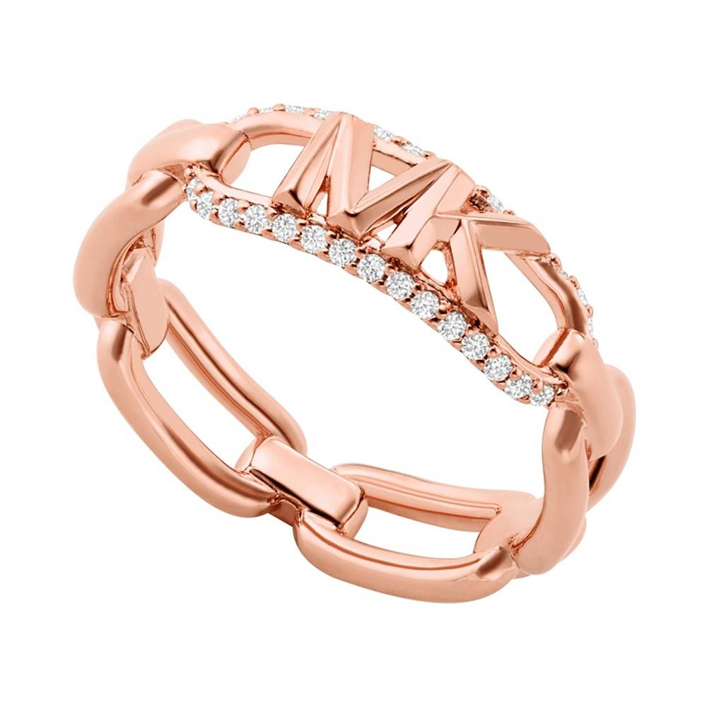 Michael Kors 14K Rose Gold Plated Sterling Silver Pave Empire Link Chain Ring