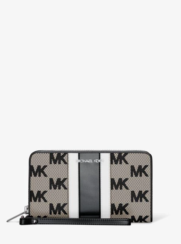 michael_kors Jet Set Travel Large Striped Logo Jacquard Smartphone Wristlet 1