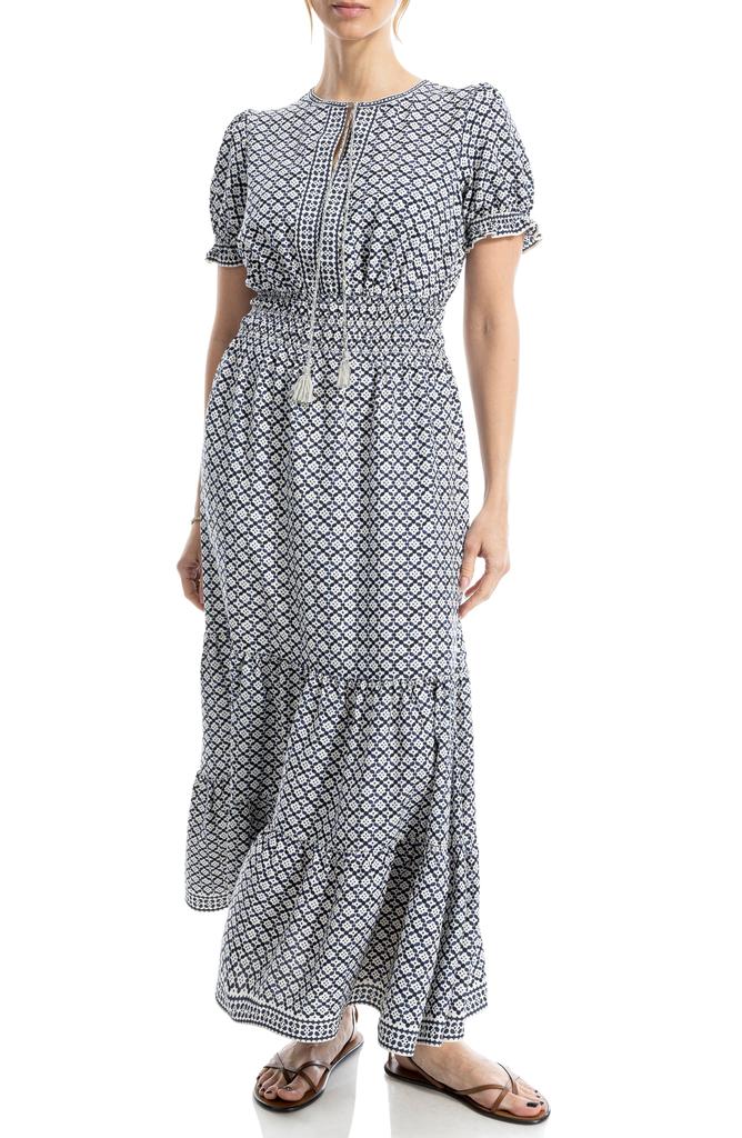 Max Studio Puff Sleeve Tie Maxi Dress