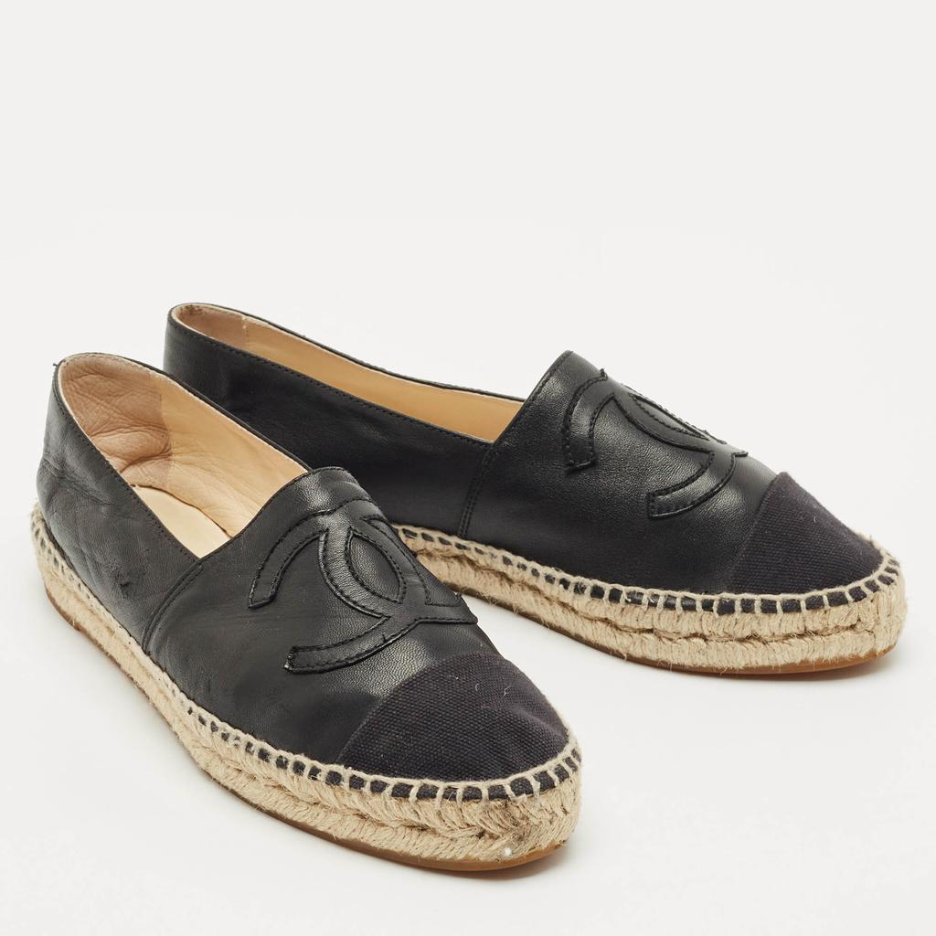 Chanel Chanel Black Leather/Canvas CC Logo Espadrilles Size 38