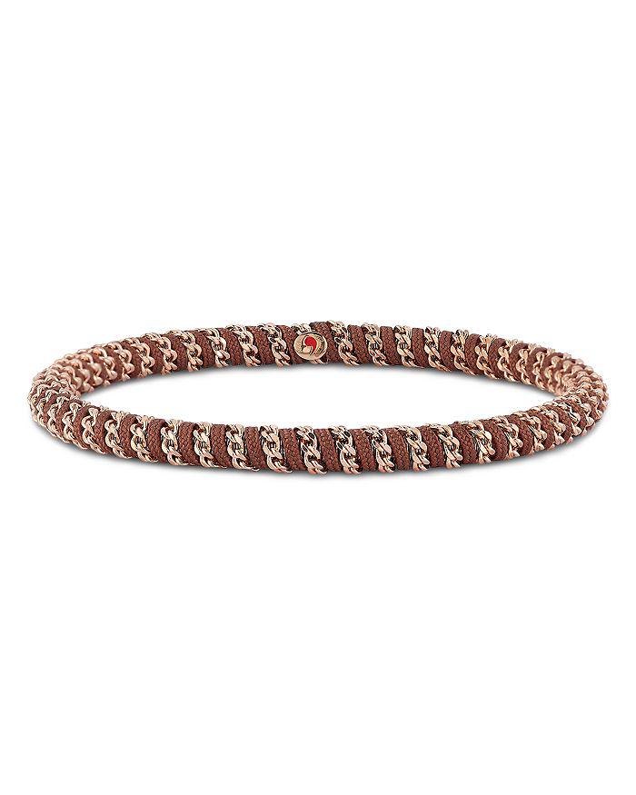 Roberto Demeglio Men's 18K Rose Gold Gio Brown Nautical Cord Stretch Bracelet