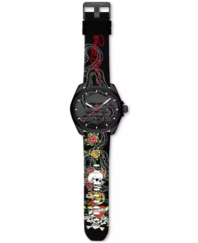 Ed Hardy Men's Printed Black Silicone Strap Watch 46mm 1