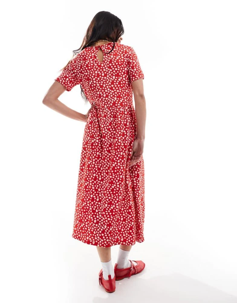 Wednesday's Girl Wednesday's Girl smudge spot short sleeve midi dress in red 4