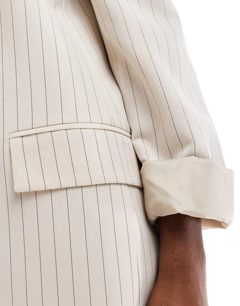 Stradivarius Stradivarius blazer in beige pinstripe 3