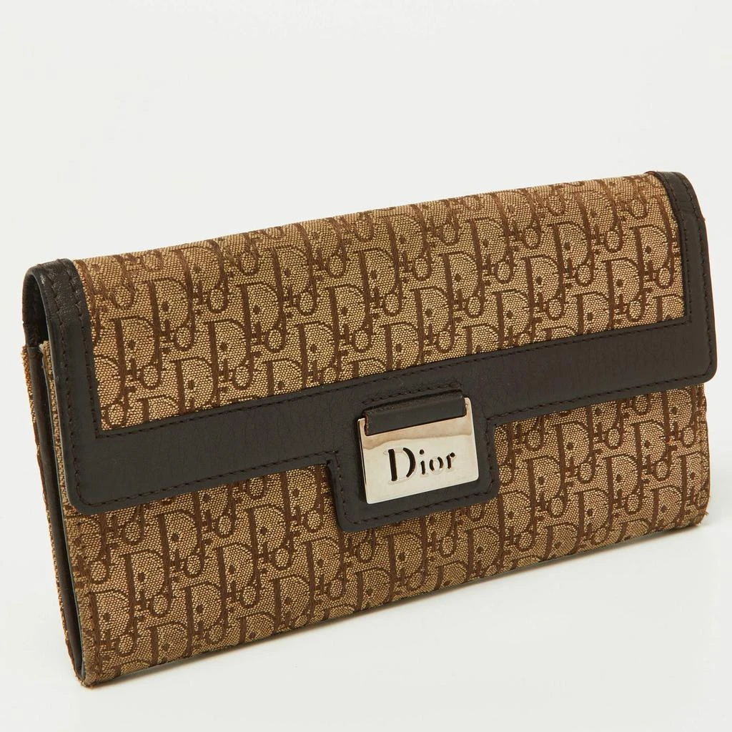 Dior Dior Beige/Brown Oblique Canvas and Leather Flap Continental Wallet 4