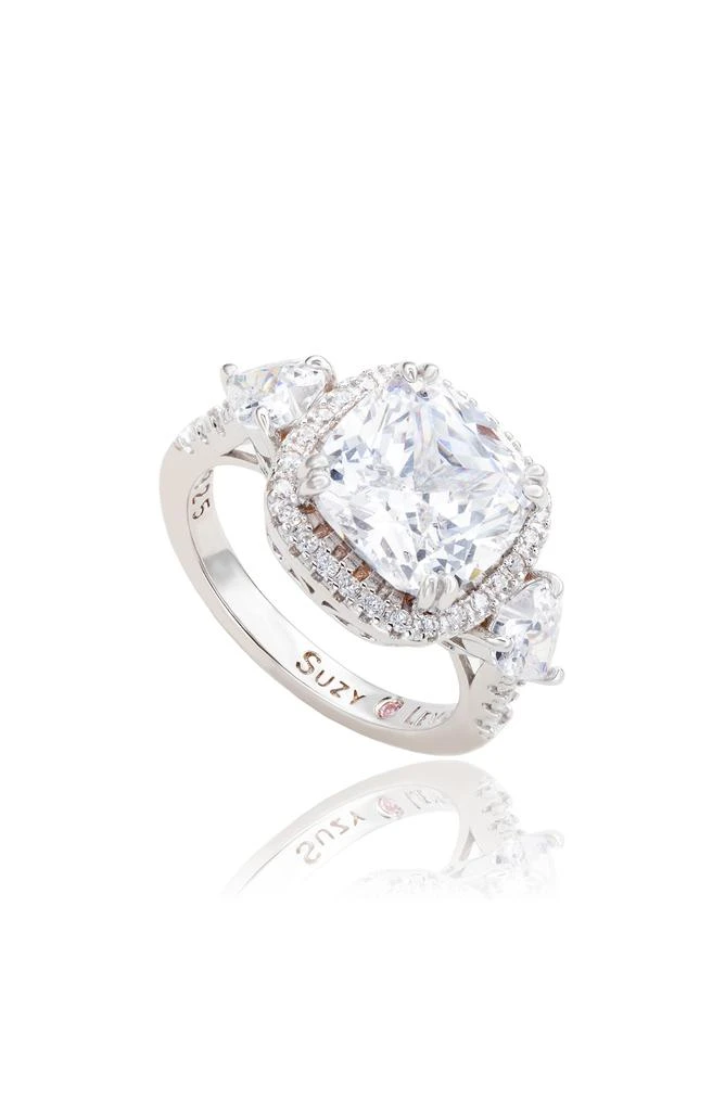Suzy Levian Sterling Silver Cushion Cut CZ Halo Bridal Ring