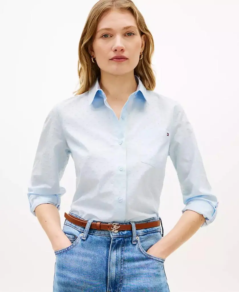 Tommy Hilfiger Women's Clip Dot Roll-Tab Collared Shirt