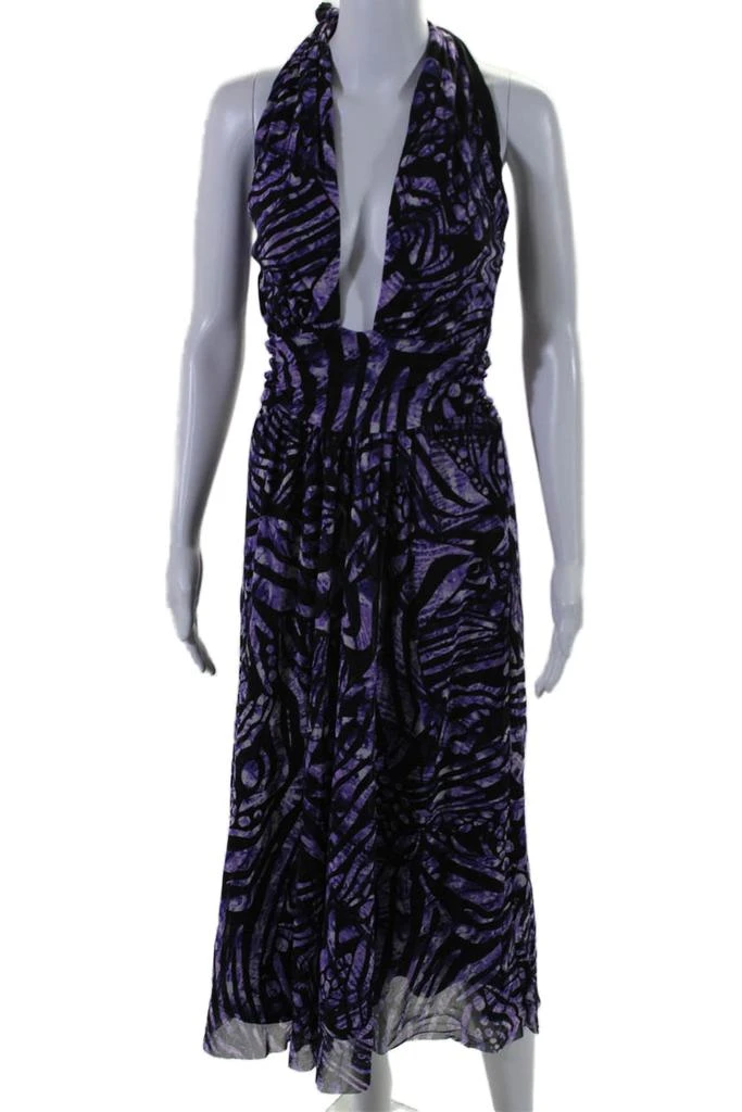 FUZZI Womens Purple Printed Halter Neck Sleeveless Shift Dress 1