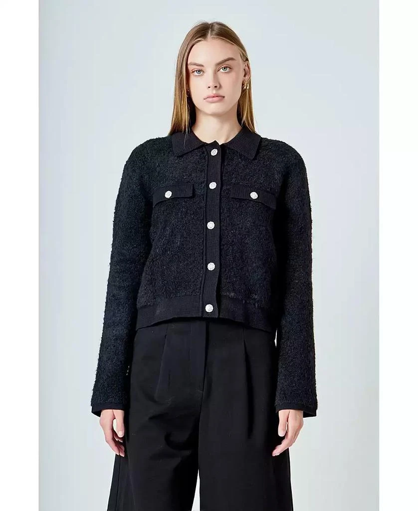 Endless Rose Women
s Collared Button Up Knit Jacket