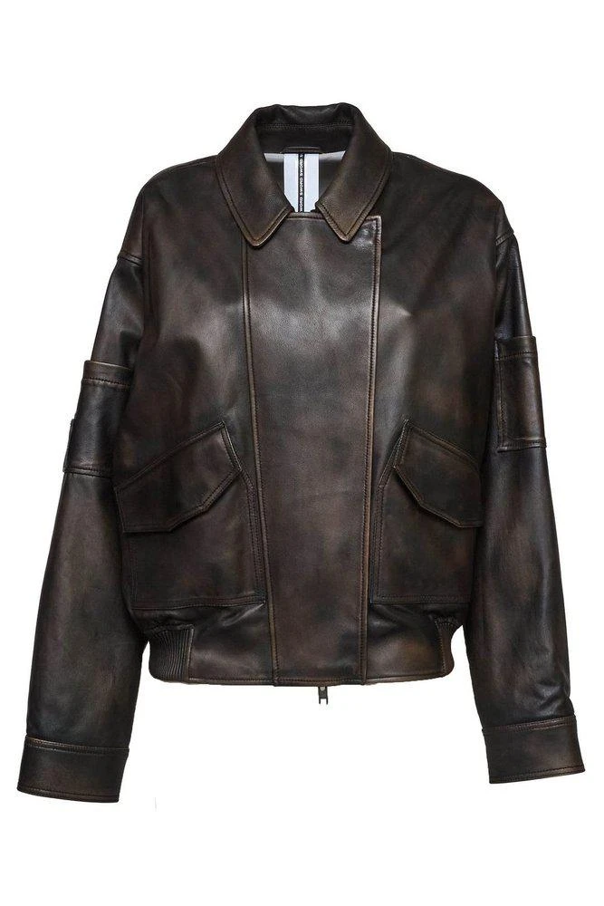 Sword Sword Zip-Front Leather Bomber Jacket