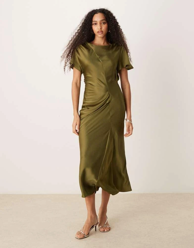 ASOS DESIGN satin flutter sleeve maxi dress in olive  On Sale Now with Up  to 10% Off | Discover Exclusive Deals & Savings at BeyondStyle  Authentic  ASOS Home|women with Limited-Time