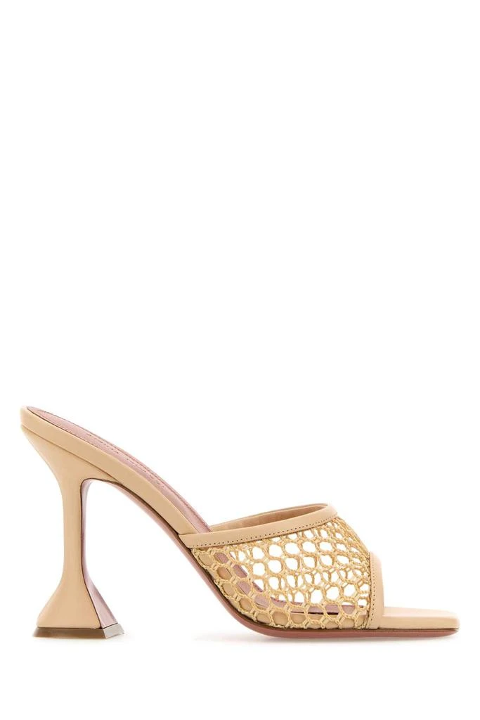 Amina Muaddi Skin Pink Leather And Mesh Lupita Net Mules 1
