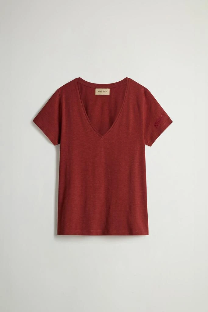 Woolrich Pure Cotton Slub T-Shirt with V-Neck - Women - Pink 5