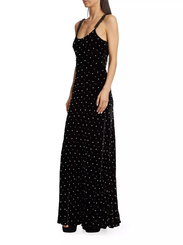 LoveShackFancy Aspen Rhinestone &amp; Imitation Pearl Velvet Maxi Dress 3