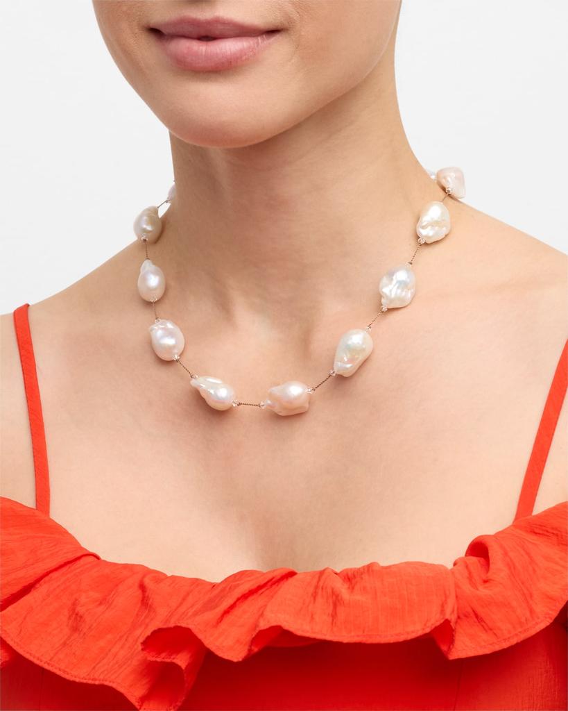 Margo Morrison White Baroque Pearl Necklace with Sterling Silver