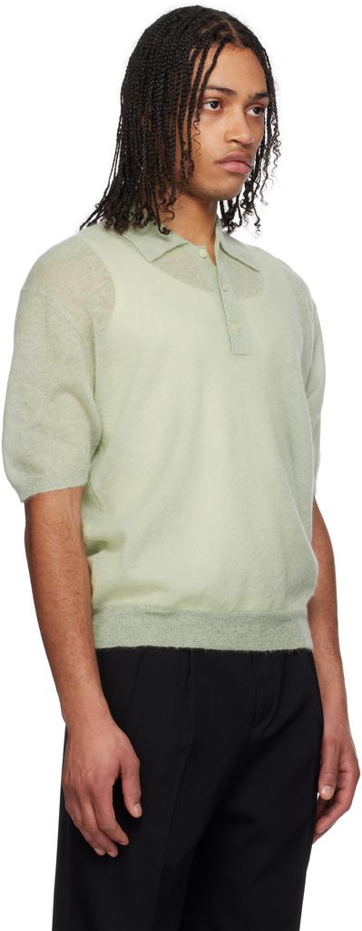 トップス AURALEE KID MOHAIR SHEER KNIT POLO 3 AURALEE Green Kid Mohair Sheer Knit Polo - BeyondStyle