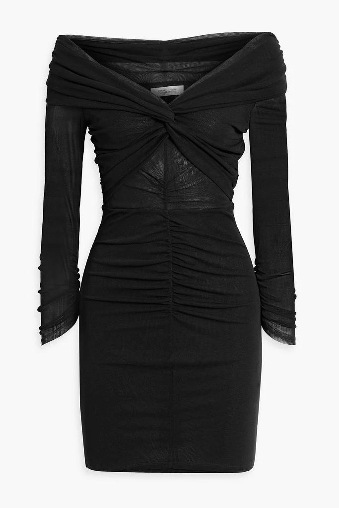 Diane von Furstenberg Ganessa off-the-shoulder ruched stretch-mesh mini dress 1