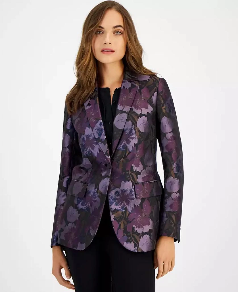 Anne Klein Women's Printed Jacquard One-Button Blazer 4