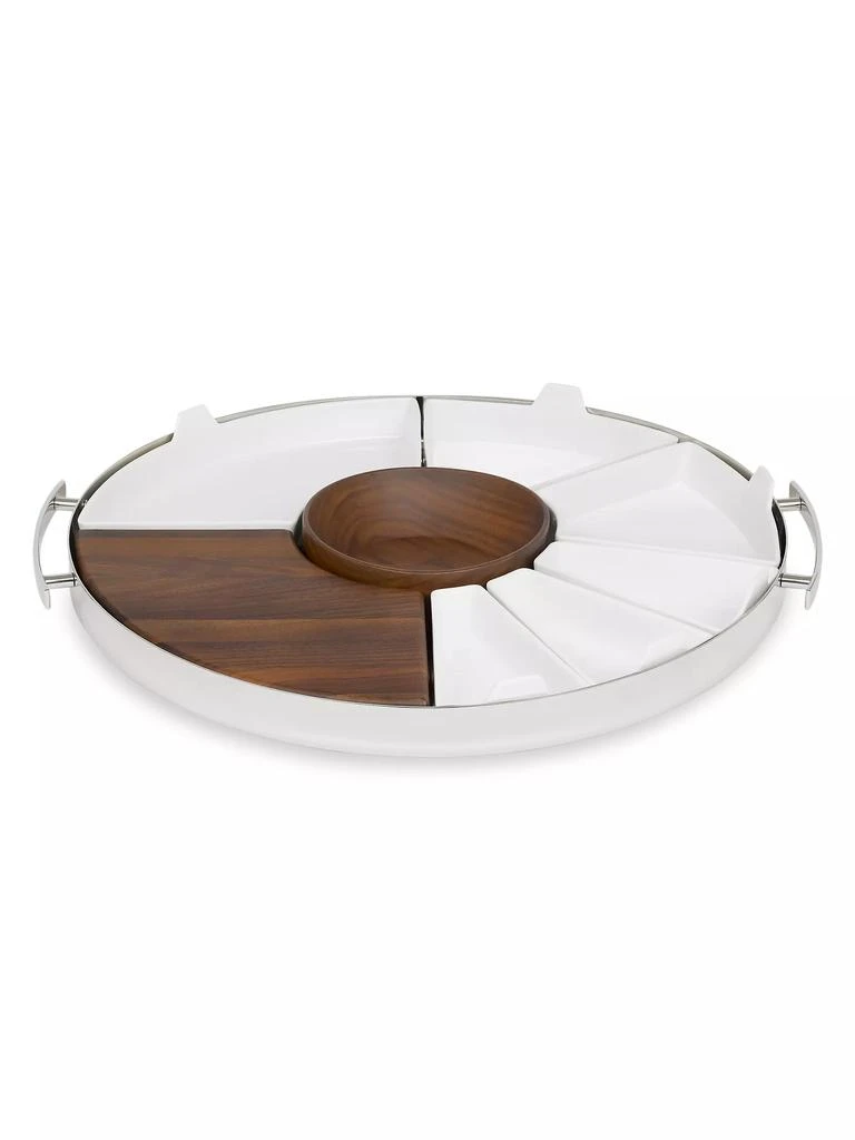 Christofle Mood Stainless Steel, Walnut & Porcelain 10-Piece Party Tray 1