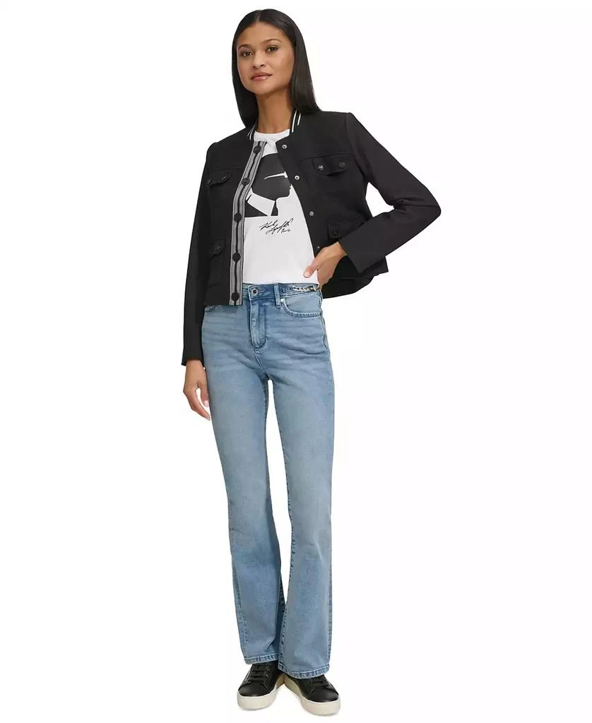 Karl Lagerfeld Paris Petite Mixed-Media Bomber Jacket 5