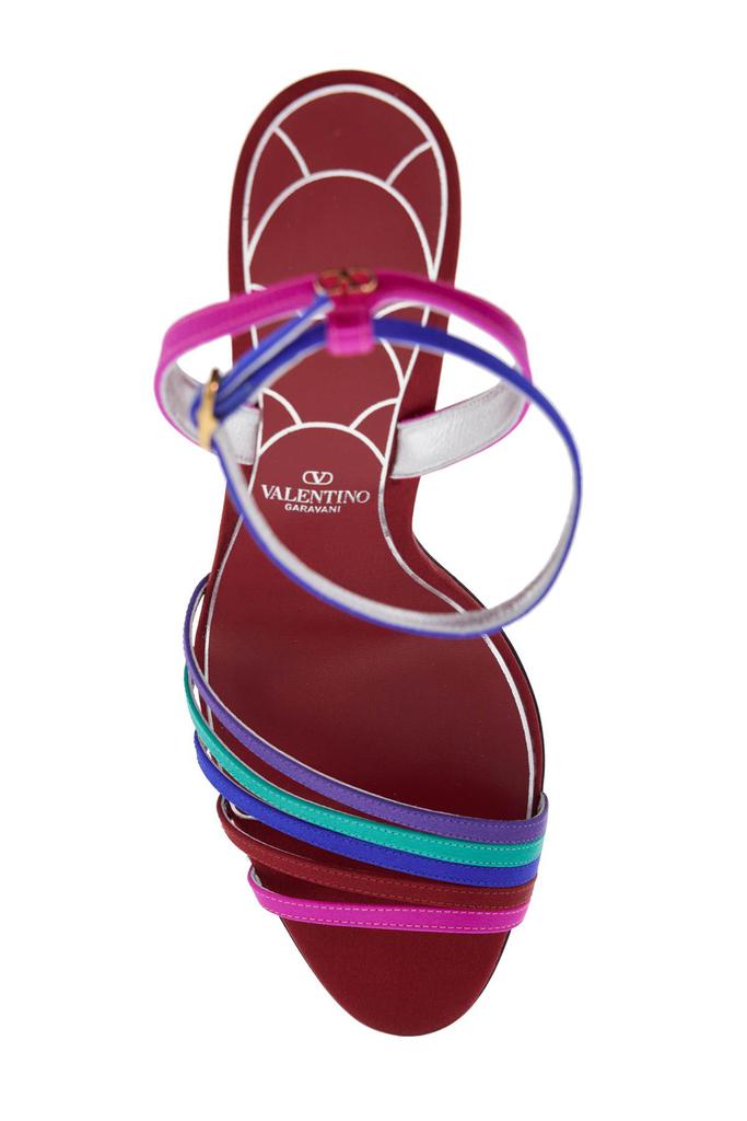 Valentino multicolor high heel sandals with strass in calfskin and red sole